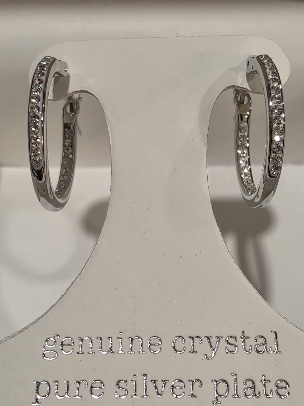 NIB Genuine Crystal Silver-Plated Hoop Earrings - Clear Crystal - Picture 2 of 6